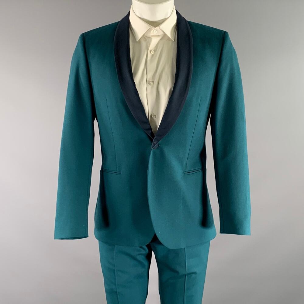 PS by PAUL SMITH Chest Size 38 Green Teal Solid Wool Shawl 32 30 Suit